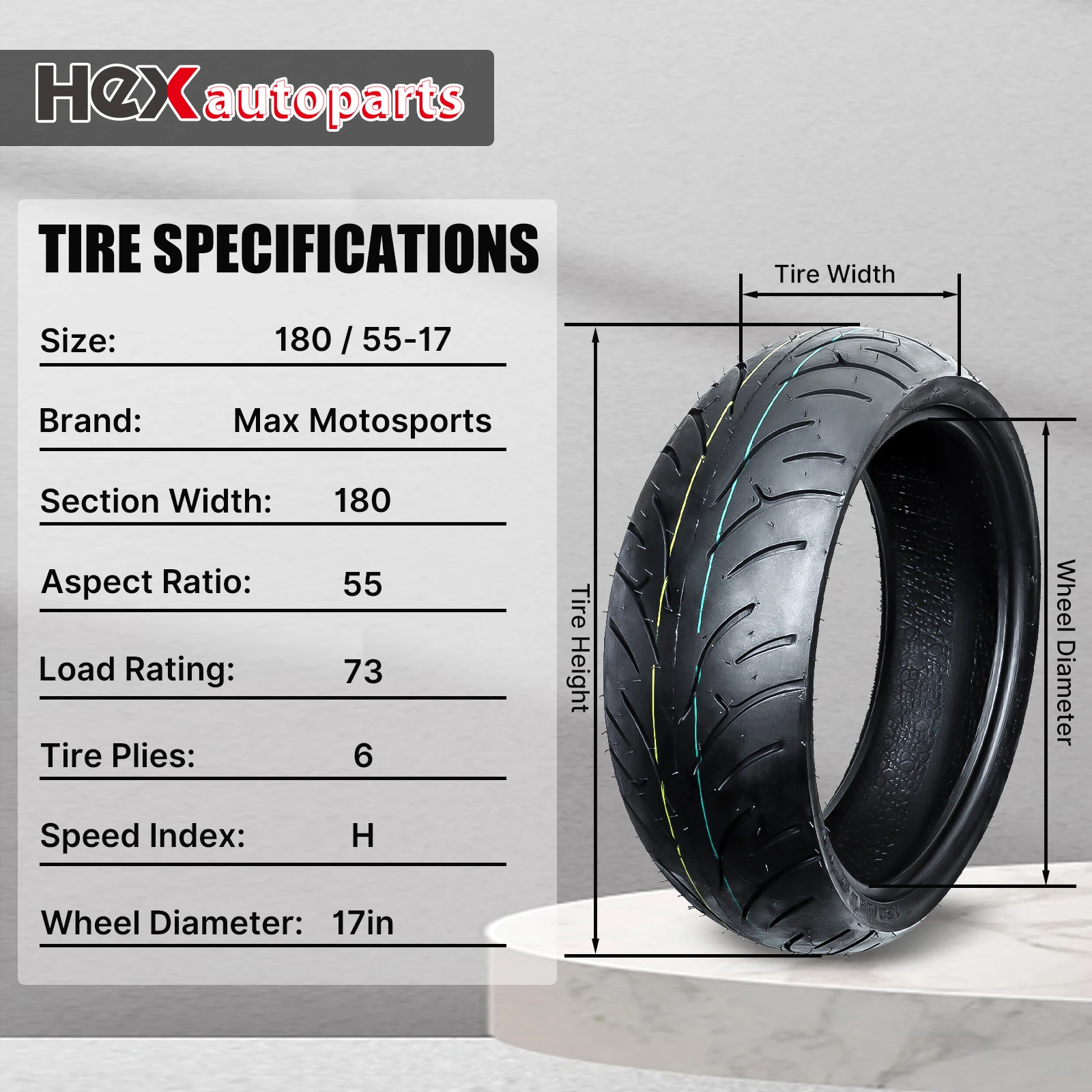 HEX 180 55 17 Rear Tire For Honda CBR600RR Yamaha R6 GSXR 750